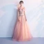 Chic / Beautiful Blushing Pink Floor-Length / Long Evening Dresses  2018 A-Line / Princess Tulle U-Neck Appliques Backless Beading Sequins Evening Party Formal Dresses