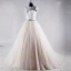Chic / Belle Champagne Cathedral Train Mariage 2018 Princesse Transparentes Tulle Col Haut Dos Nu Perlage Plissée Faux Diamant Robe De Mariée