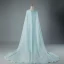 Chinese style Sky Blue Chapel Train Evening Dresses  2018 A-Line / Princess V-Neck Tulle With Cloak Appliques Beading Evening Party Formal Dresses