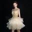 Luxury / Gorgeous Short Champagne Party Dresses 2018 Tulle A-Line / Princess V-Neck Appliques Backless Homecoming Formal Dresses