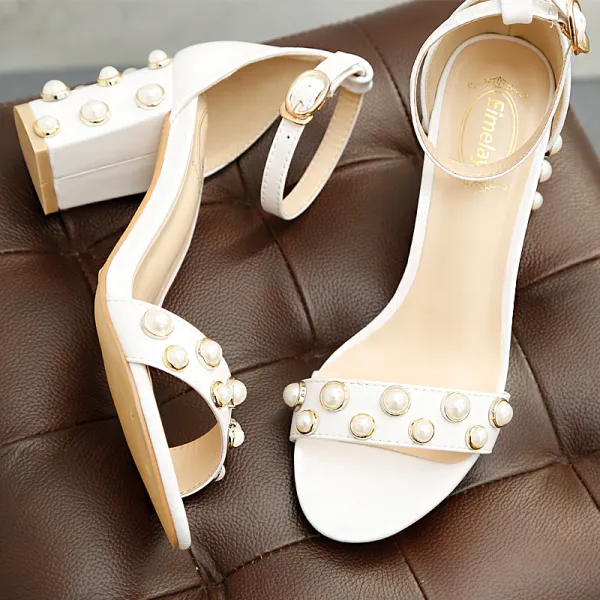 Mode Weiß Freizeit Büro Perlenstickerei Perle Sandalen Damen 2018