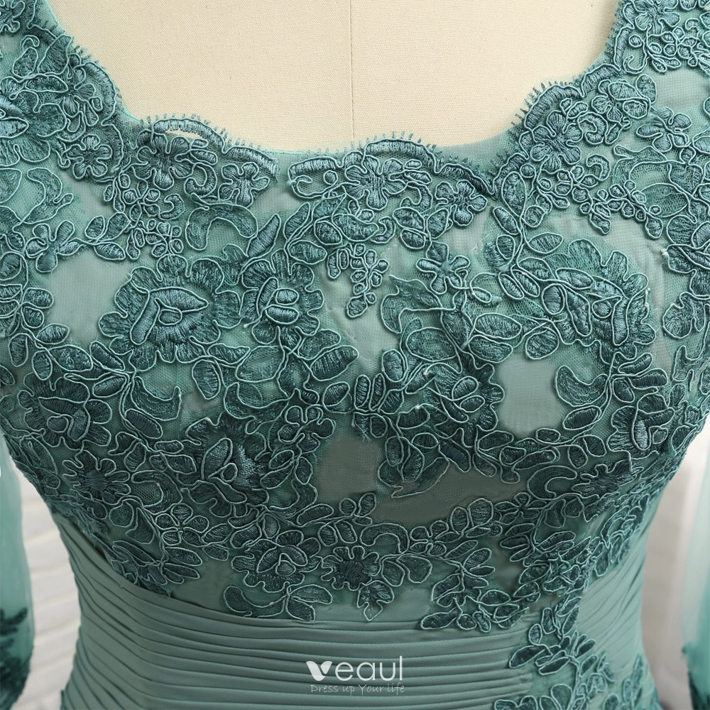 Modest Simple Green A-Line Princess Mother Of The Bride Dresses 2019 Chiffon Lace V-Neck
