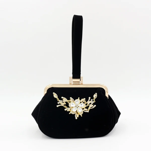 Chic / Beautiful Red Clutch Bags Beading Crystal Rhinestone Velour Homecoming Cocktail Party Evening Party Accessories 2019