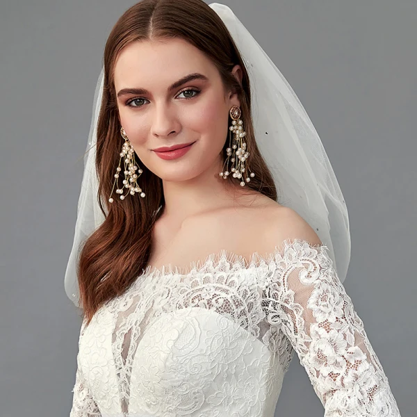 Vintage / Originale Blanche Robe De Mariée 2020 Trompette / Sirène De l'épaule 1/2 Manches Transparentes Dos Nu Fait main Brodé Royal Train Mariage