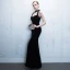 Chic / Beautiful Black 2017 Evening Dresses  High Neck Striped Backless Crystal Trumpet / Mermaid Party Dresses