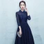 Chic / Beautiful 2017 Navy Blue Evening Dresses  U-Neck Chiffon Pearl A-Line / Princess Homecoming Formal Dresses