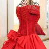 Chic / Beautiful 2017 Prom Dresses Red Covered Button Chiffon Leaf Chapel Train Casual Church Cocktail Party Evening Party U-Neck Summer Sleeveless A-Line / Princess