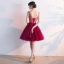 Chic / Beautiful Burgundy Cocktail Dresses 2017 A-Line / Princess V-Neck Lace Beading Appliques Backless Handmade  Homecoming Cocktail Party Graduation Dresses