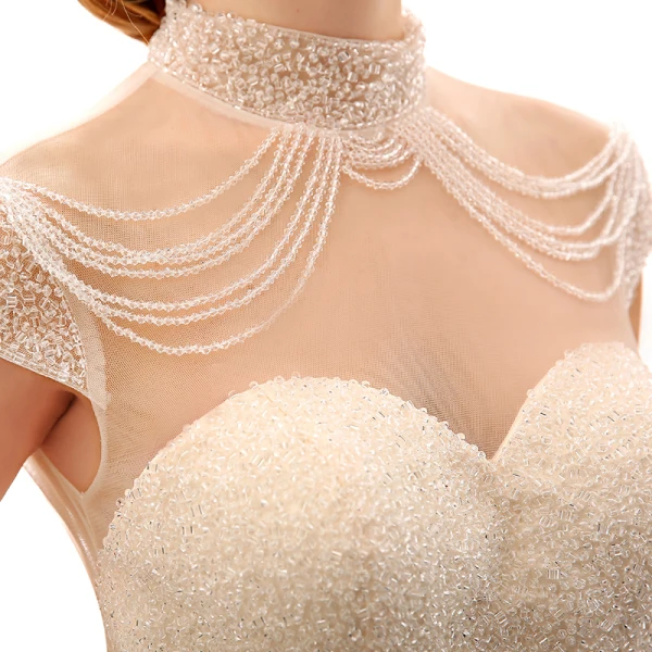 Amazing / Unique Champagne Wedding 2017 A-Line / Princess Organza High Neck Heart-shaped Backless Beading Wedding Dresses
