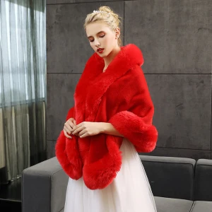 Red Winter Faux Fur Evening Party Prom Wedding Shawls 2017