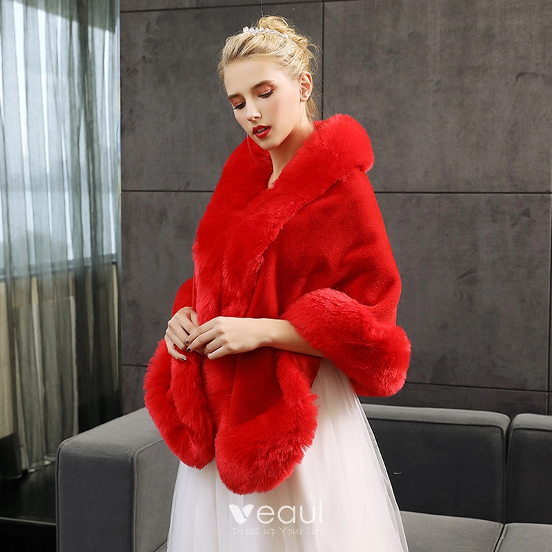 Red Faux Fur Shawl