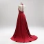 Amazing / Unique Burgundy Evening Dresses  2018 A-Line / Princess Halter Charmeuse Appliques Backless Beading Crystal Evening Party Formal Dresses