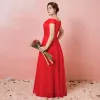 Chic / Beautiful Red Plus Size Evening Dresses  2018 A-Line / Princess Tulle Lace-up Cap Sleeves Backless Strapless Summer Evening Party Formal Dresses