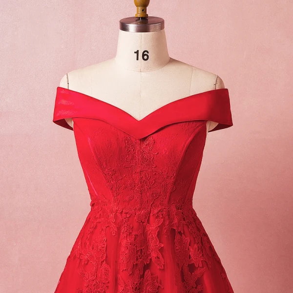 Classique Élégant Rouge Grande Taille Robe De Soirée 2018 Princesse Lacer Tulle Printemps Appliques Dos Nu Bustier Soirée Robe De Ceremonie