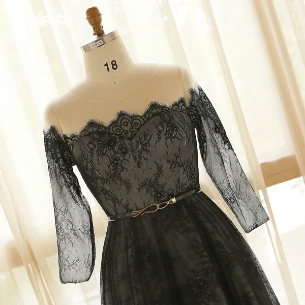 Elegante Único Negro Talla Extra Vestidos de noche 2018 A-Line / Princess Con cordones U-escote Tul Apliques Sin Espalda Noche Vestidos Formales