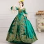 Vintage / Retro Green Puffy Ball Gown Prom Dresses 2018 3/4 Sleeve Charmeuse V-Neck Lace-up Appliques Beading Formal Dresses
