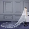 Eenvoudige Witte Cathedral Train Huwelijk Kanten Tule Appliques Bruidssluier 2018