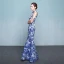 Chinese style Royal Blue Floor-Length / Long Evening Dresses  2018 High Neck Trumpet / Mermaid Charmeuse Printing Evening Party Formal Dresses