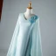 Chinese style Sky Blue Chapel Train Evening Dresses  2018 A-Line / Princess V-Neck Tulle With Cloak Appliques Beading Evening Party Formal Dresses