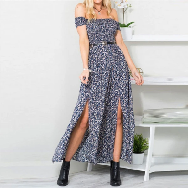 Bohemia Rød Maxikjoler Chiffon Bomull Casual Printing Dameklær 2018