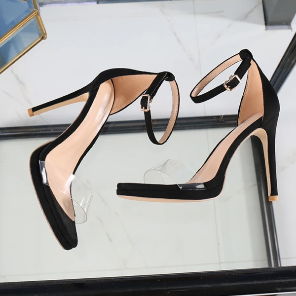 Fantastiske / Unike Aprikos Homecoming Høyhælte Sandaler 2020 Suede Strappy Polyester Peep Toe Fest Aften Stiletthæler 12 cm Damesko