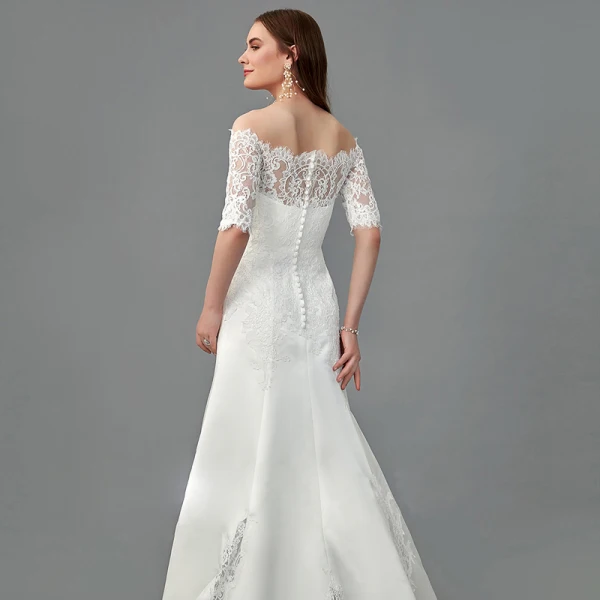 Vintage / Originale Blanche Robe De Mariée 2020 Trompette / Sirène De l'épaule 1/2 Manches Transparentes Dos Nu Fait main Brodé Royal Train Mariage