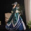 Vintage / Retro Medieval Dark Green Ball Gown Prom Dresses 2021 U-Neck Floor-Length / Long 1/2 Sleeves 3D Lace Flower Printing Cosplay Prom Formal Dresses