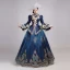 Vintage / Retro Medieval Navy Blue Ball Gown Prom Dresses 2021 Long Sleeve High Neck Floor-Length / Long 3D Lace Flower Embroidered Cosplay Prom Formal Dresses