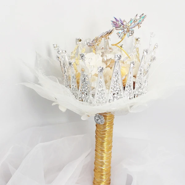 Stunning Eye-catching White Wedding Flowers 2020 Metal Tulle Appliques Beading Crystal Rhinestone Handmade Wedding Prom Accessories