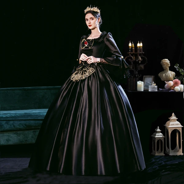 Vintage Retro Medieval Gothic Baroque Black Evening Dresses 2021 Crossed Straps Lace