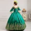 Vintage / Retro Green Puffy Ball Gown Prom Dresses 2018 3/4 Sleeve Charmeuse V-Neck Lace-up Appliques Beading Formal Dresses