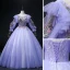 Elegant Lavender Sequins Lace Flower Prom Dresses 2022 Ball Gown Scoop Neck 3/4 Sleeve Backless Floor-Length / Long Formal Dresses