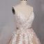 Elegant Champagne Wedding Dresses 2017 V-Neck Spaghetti Straps Shoulders Sleeveless Appliques Sequins Lace Backless Sash Tulle Ball Gown