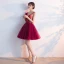 Chic / Beautiful Burgundy Cocktail Dresses 2017 A-Line / Princess V-Neck Lace Beading Appliques Backless Handmade  Homecoming Cocktail Party Graduation Dresses