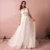 Amazing / Unique White Wedding Dresses 2017 A-Line / Princess V-Neck Tulle Beading Appliques Backless Wedding