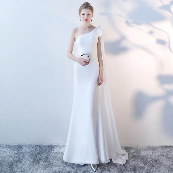 Klassisch Elegante Weiß Abendkleider 2018 Mermaid Lange One-Shoulder Tülle Abend Rückenfreies Festliche Kleider
