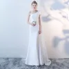 Classic Elegant White Evening Dresses  2018 Trumpet / Mermaid Floor-Length / Long One-Shoulder Tulle Evening Party Backless Formal Dresses