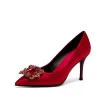 Chic / Beautiful Red Wedding 2018 Satin Leather Beading Rhinestone Crystal Cocktail Party Evening Party Womens Shoes