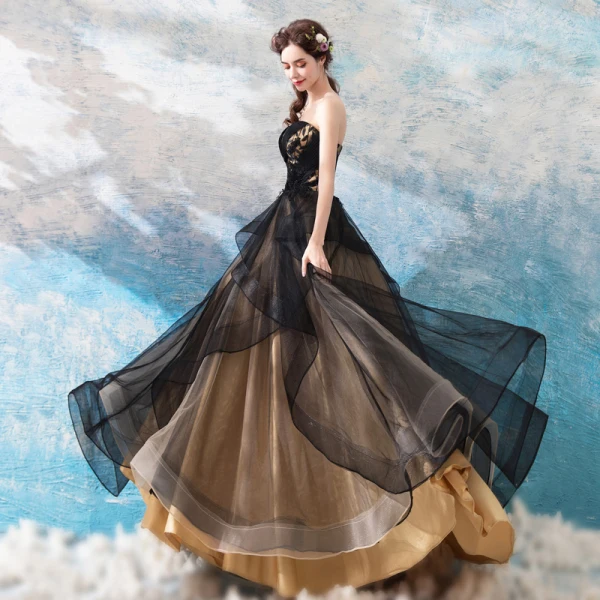 Chic / Beautiful Black 2018 Prom Dresses A-Line / Princess Tulle Floor-Length / Long Winter Strapless Beading Appliques Backless Evening Party Prom Formal Dresses