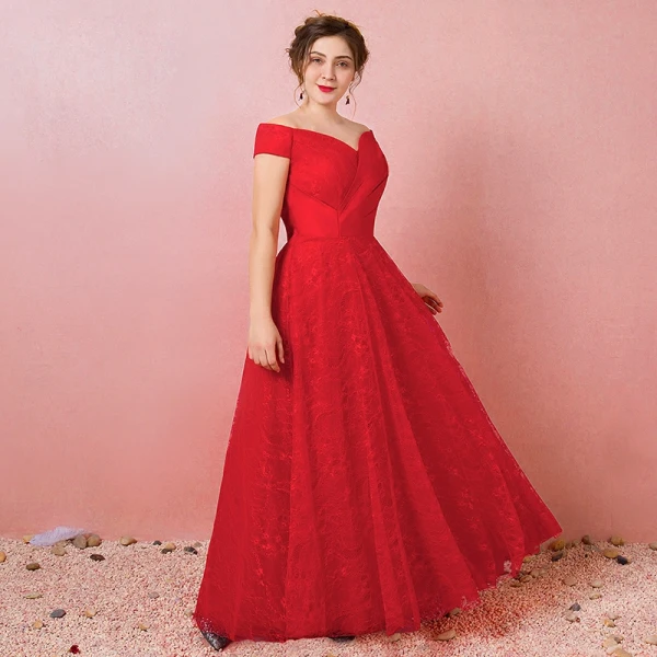 Chic / Beautiful Red Plus Size Evening Dresses 2018 A-Line / Princess Tulle Lace-up Cap Sleeves Backless Strapless Summer Evening Party Formal Dresses