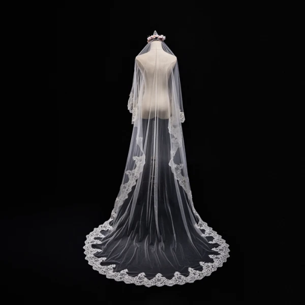 Chic / Beautiful White Wedding Lace Tulle Appliques Wedding Veils 2018