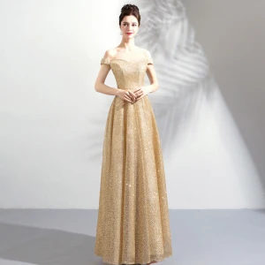 Bling Bling Oro Champán Largos Vestidos De Noche 2018 A Line Princess Tul Rebordear Lentejuelas Sin Tirantes Vestidos De Gala