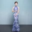 Chinese style Royal Blue Floor-Length / Long Evening Dresses  2018 High Neck Trumpet / Mermaid Charmeuse Printing Evening Party Formal Dresses