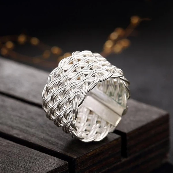 Vintage / Originale Argenté Traverser Tresser Foi Bague Argent sterling Travail Vacances Anneaux 2019 Accessorize