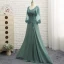 Schlicht Grün A Linie Brautmutterkleider 2019 Chiffon Spitze V-Ausschnitt Stickerei Applikationen Rückenfreies Handgefertigt Sweep / Pinsel Zug Kirche Kleider Für Hochzeit