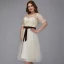 Chic / Beautiful Champagne Plus Size Graduation Dresses 2020 A-Line / Princess U-Neck 1/2 Sleeves Appliques Backless Embroidered Handmade  Homecoming Formal Dresses