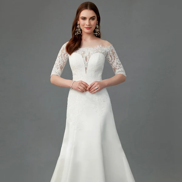 Vintage / Originale Blanche Robe De Mariée 2020 Trompette / Sirène De l'épaule 1/2 Manches Transparentes Dos Nu Fait main Brodé Royal Train Mariage
