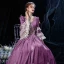 Vintage / Retro Medieval Grape Ball Gown Prom Dresses 2021 Floor-Length / Long 3/4 Sleeve U-Neck Zipper Up Handmade  Beading Rhinestone 3D Lace Backless Prom Cosplay Formal Dresses