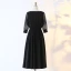 Modern / Fashion Black Plus Size Evening Dresses  2020 A-Line / Princess V-Neck Long Sleeve See-through Buttons Solid Color Tea-length Summer Evening Party Formal Dresses