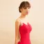 Chic / Beautiful Fuchsia Evening Dresses  2017 A-Line / Princess V-Neck Sleeveless Appliques Lace Chiffon Formal Dresses Court Train